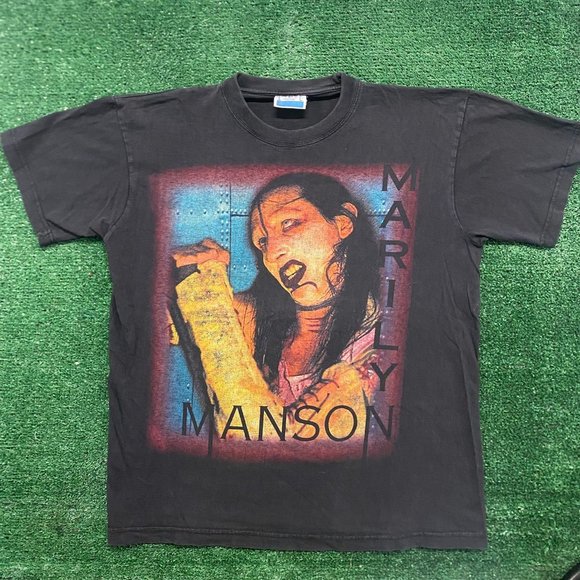 Vintage 90s Marilyn Manson Sun Faded Goth Metal Band Tee - Picture 1 of 8